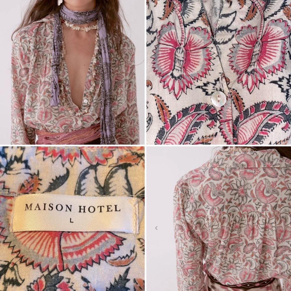 Maison Hotel Spain Ziggy Blouse Clavel Rose Size L 100% Cotton